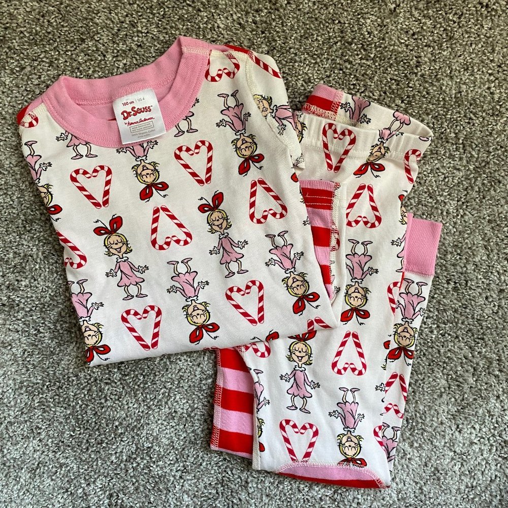 Hanna Andersson sz. 4 girls Dr.Seuss Cindy Lou Who Candy Cane Pajamas Grinch EUC